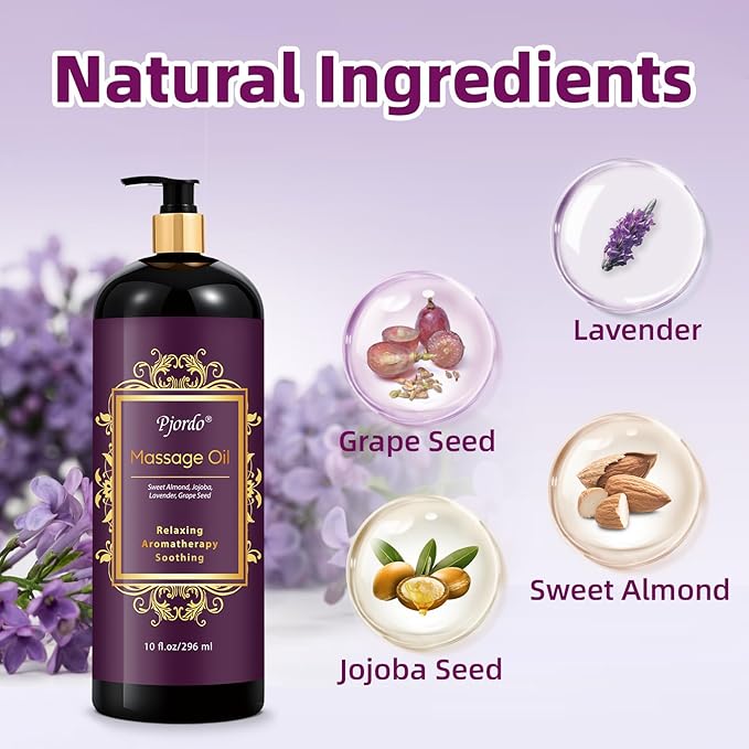 Aromatherapy Lavender Massage Oil, Massage Oil for Massage Therapy, Calming, Soothing, Relaxing, Spa Gifts for Him Her, 10 Fl Oz