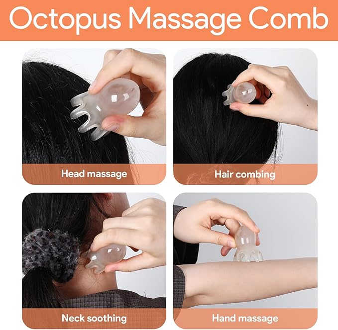 2 Pcs Octopus Head Massage Comb, Scalp Massage Tool for Head and Body Relaxation, 8 Unique Points to Melt Muscle Bumps and Relieve Body Fatigue(Gray)