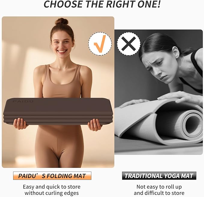 Foldable Fitness Yoga Mat | 2/5" (10MM) Extra Thick | SGS Certified Non-Slip TPE | 75x26" Extra Long-Wide | Portable & Easy Store | for Yoga, Pilates, Home Gym & Full-Body Workouts