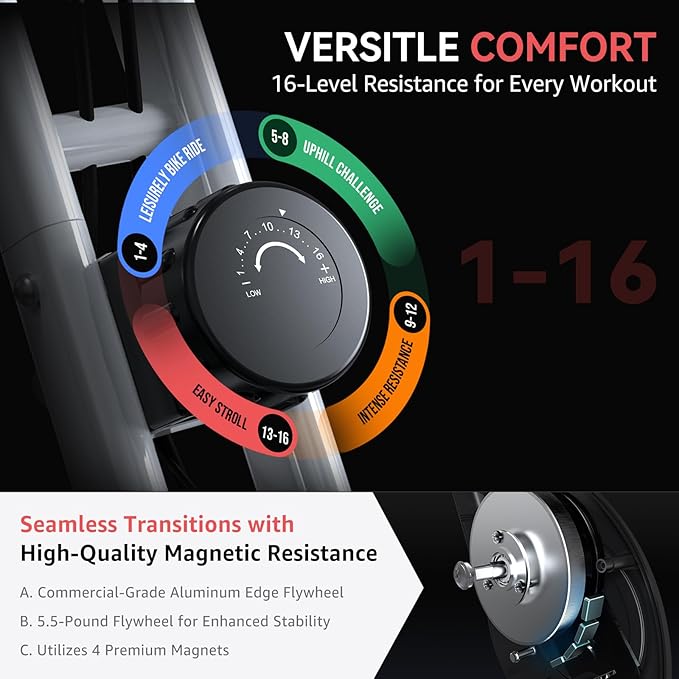 Lightweight 33LB Foldable Exercise Bike for Small Apartments, Stationary Bikes for Home Workout, Indoor Portable Cycling Bike with 16-Level Magnetic Resistance, 260LBS Capacity, 5.5 LBS Flywheel