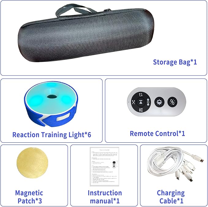 6Pcs/Pk Agile Reaction Training Lamp Set, Blue Shell Sport Reaction Training Light Speed Equipment Quick Reaction Lights Enhancing Speed and Agility Tools