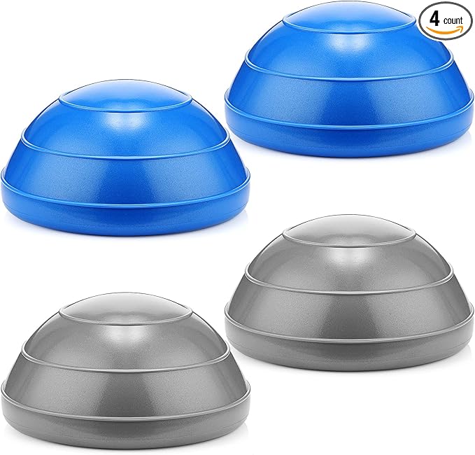 Sratte 4 Pcs Balance Pods Diameter Unisex Workout Balance Pods Trainer Dots Exercise Half Ball Inflatable Stepping Pads for Kids Adults Strength Flexibility, Blue Gray