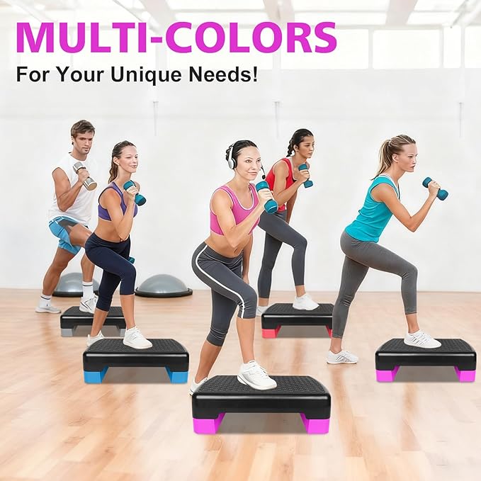 18'' Adjustable Aerobic Step Platform, Adjustable Fitness 4-6in Exercise Stepper Workout with 2 Risers, Aerobics Stepper Workout Stepper for Home Gym Cardio Strength & Training