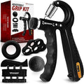Hand Strength Kit With Finger Exerciser, Stretcher, Forearm Grip Adjustable Gripper, Exercise Ring and Stress Relief Ball for Athletes Muscle Trainer. Black
