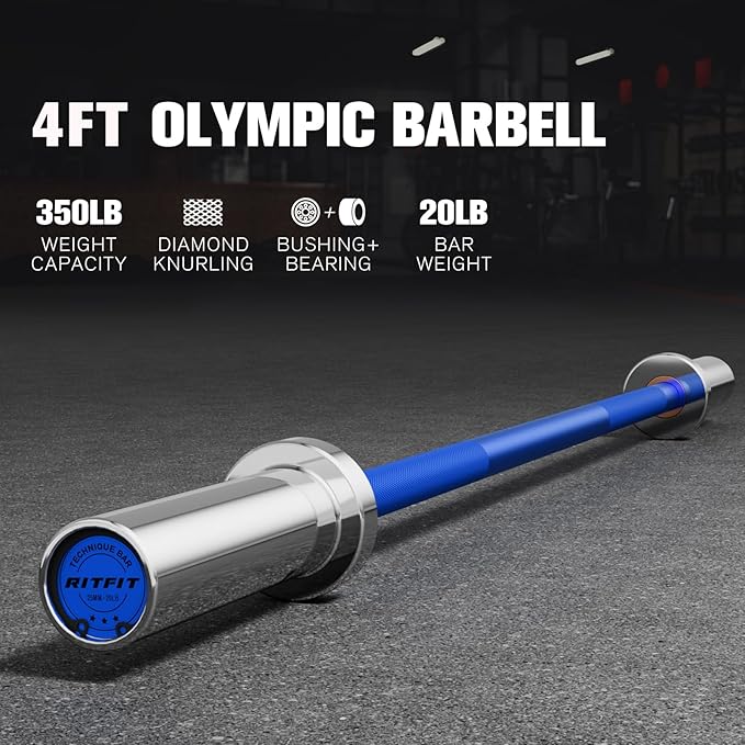 RITFIT Olympic Barbell 4ft/6ft - 2 Inch Weight Bar for Strength Training, Weightlifting, Squat, Deadlift, Bench Press, Curl, Overhead Press - 350lbs/500lbs Capacity