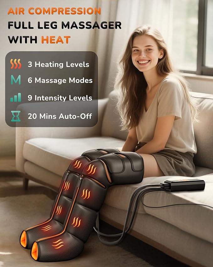 Leg Massager with Heat and Compression : Foot and Calf Massager for Circulation and Pain Relief, Sequential Compression Boots with 6 Modes, 9 Intensity, 3 Heat - Gifts for Mom, Dad, Him, Her