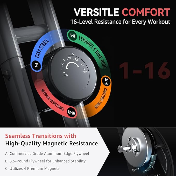 Foldable Exercise Bike for Small Apartments, Stationary Bikes for Home, Indoor Portable Cycling Bike with 16-Level Magnetic Resistance, 260LBS Capacity, 5.5 LBS Flywheel, for Small Space Workout 816