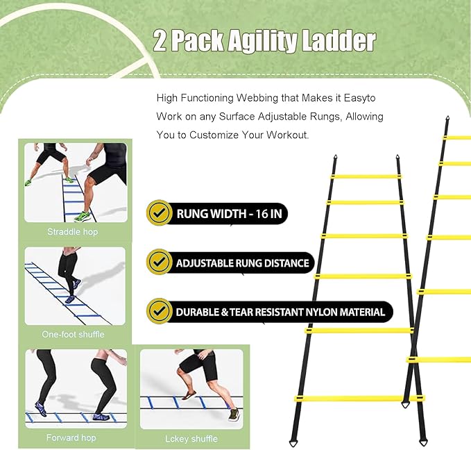 Agility Ladder & Speed Hurdles Soccer Training Equipment Kit Football Training| Footwork Drills | Cones Goalkeeper Practice Equipment for Kids Youth Adult