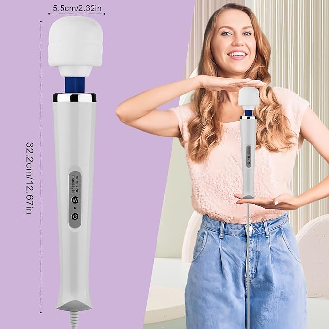 Wired Powerful Handheld Wand Massager, Strong Personal Vibration Massage for Sports Recovery, Back Muscle Aches, Whole Body Pain (White)