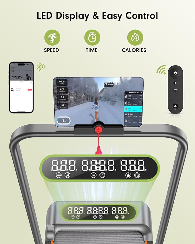 Folding Walking Pad with 15% Incline/RGB Light/Dual Screen Display, 3.5HP Treadmills for Home, Portable Walking Pad Treadmill with Handle Bar and 4 Adjustable Incline, 350lbs Capacity, Smart App