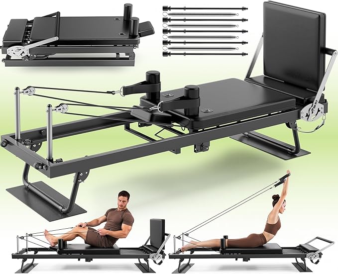 91“ Pilates Reformer Machine – Foldable Full-Body Home Pilates Equipment with Adjustable Resistance, Jumpboard, Upgraded Wheels, 400lb Support, for Rehab & Core Strength