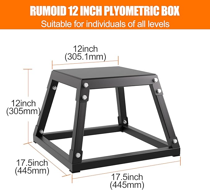 Plyometric Jump Box, 12 inch Plyo Box, Hevy-Duty Steel Jumping Box with 550LBS Capacity, Anti-Slip Platform for Home Gym Explosive and Enduring Training