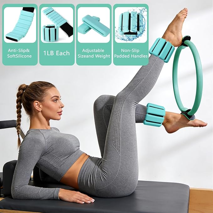 Pilates Kit for Home Workouts – Pilates Equipment Set with Ring, Ball, Resistance Bands, Pilates Accessories, Pilates Essentials Kit for Women, Pilates Sets for Home Exercise