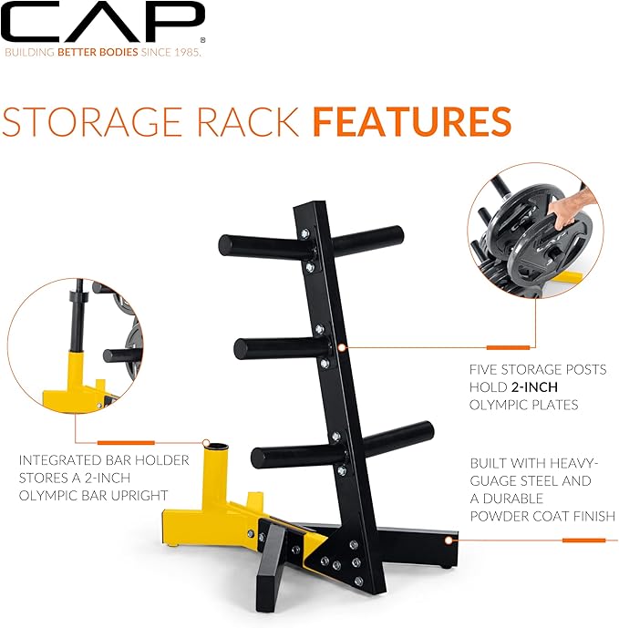Cap Barbell Olympic Plate Tree Storage Rack, Multiple Colors