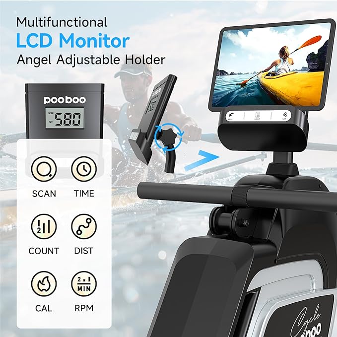 pooboo Magnetic Rowing Machine, Folding Rower with Combination Strength Exercise, Tablet Holder and Comfortable Seat Cushion, Rower for Home Use