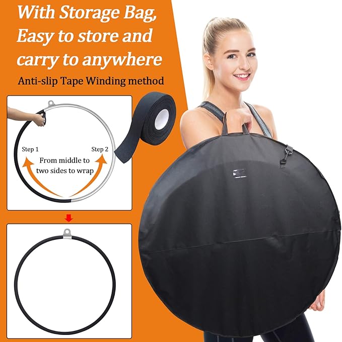 DASKING Professional Aerial Hoop Kit - 85cm (33.5")/90cm (35.4") Aerial Ring Set, 2-Ton Safety System Anti-Slip Grip & Portable Storage Bag