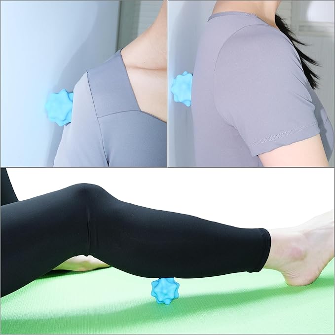Small Spiky Massage Ball Trigger Point Massage Tool. Solid Bumpy Massager Balls for Deep Tissue Myofascial Release Hand Foot Plantar Fasciitis Pain Relief Knots Acupoint Yoga Fitness. 2.2×2.1in (Blue)