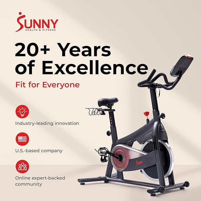 Sunny Health & Fitness Smart Magnetic Cycling Bike with Free SunnyFit App Connection, Stationary Indoor Cardio Exercise Equipment