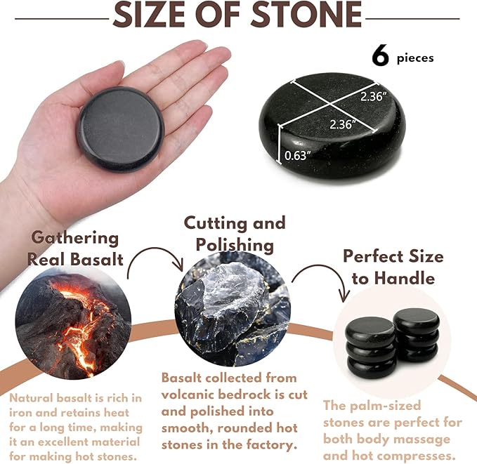 Massage Stones 6 Pieces - Small Round Hot Stones Massage Set Hot Rocks Kit for Neck Face Arm and Leg 2.36"