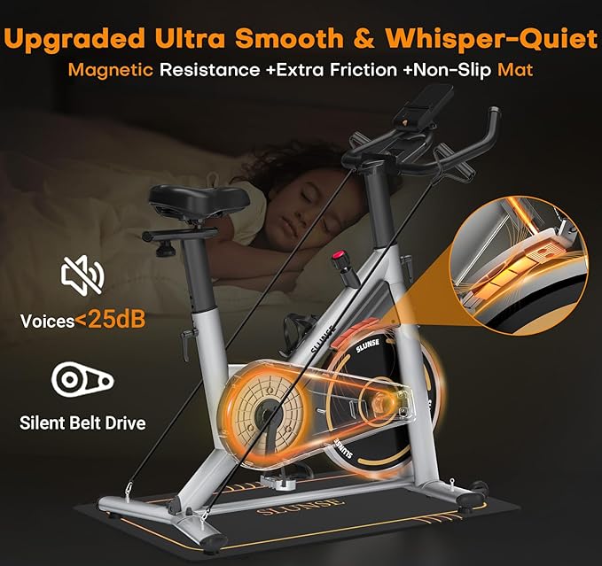 Exercise Bike, Magnetic Resistance Stationary Bikes for Home with App Compatible, Silent Indoor Cycling Bike with 350lbs Weight Capacity Comfortable Seat, Digital Monitor & Phone Mount