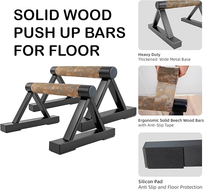 Wooden Calisthenics Parallettes Bars, Push up Handles Floor, Strength Training Pushup Stands, Parallel Handstand Bars for Home Workout Fitness