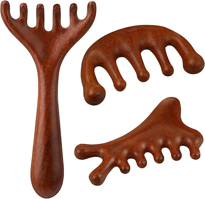3 Pack Scalp Massager Hair Growth,Wooden Gua Sha Head Massage Tool for Hair Growth, Soothing and Relaxing