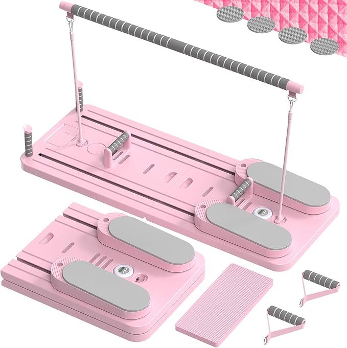Multifunctional Pilates Board, Pilates Reformer Sets 7-in-1 Foldable Pilates Reformer Machine for Home Workout with Timer, Phone Holder, Push-up Bar, Ab Board, 330LBS Capacity Portable Set