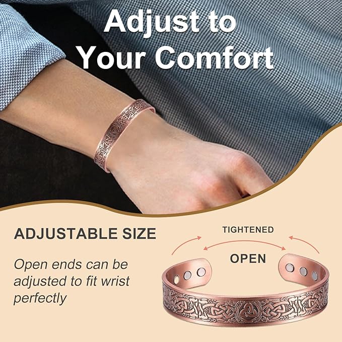 Copper Bracelet for Men 99.9% Pure Copper Magnetic Bangle with 6pcs 3500 Gauss Magnets, Copper Magnetic Bracelet for Men Copper Bracelets Jewelry Gift Gifts for Men Dad