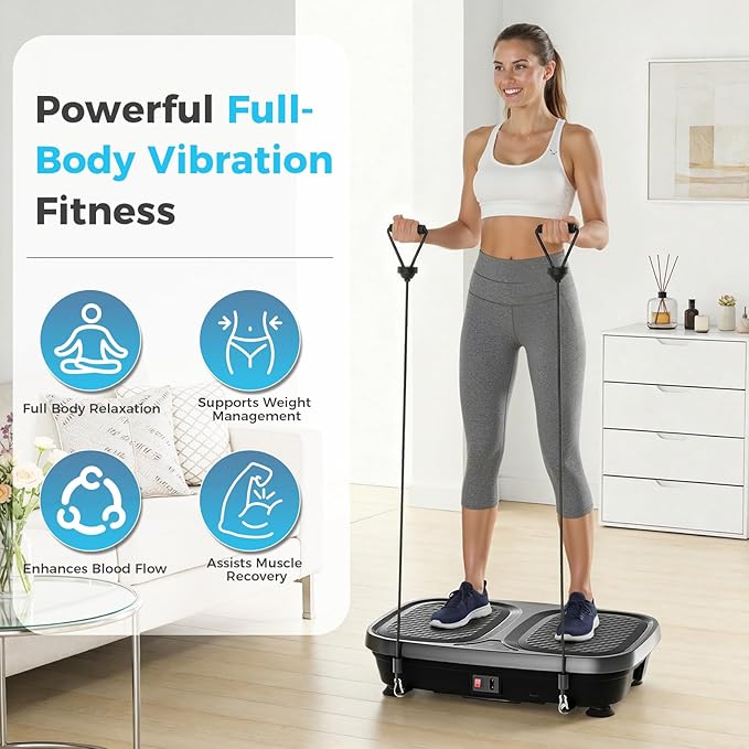 OLIXIS Vibration Plate Exercise Machine with 9 Auto Modes, Full Body Workout Vibrating Platform with LED Touch Screen & Pull Ropes for Weight Loss, Home Gym Fitness Equipment for Women Men