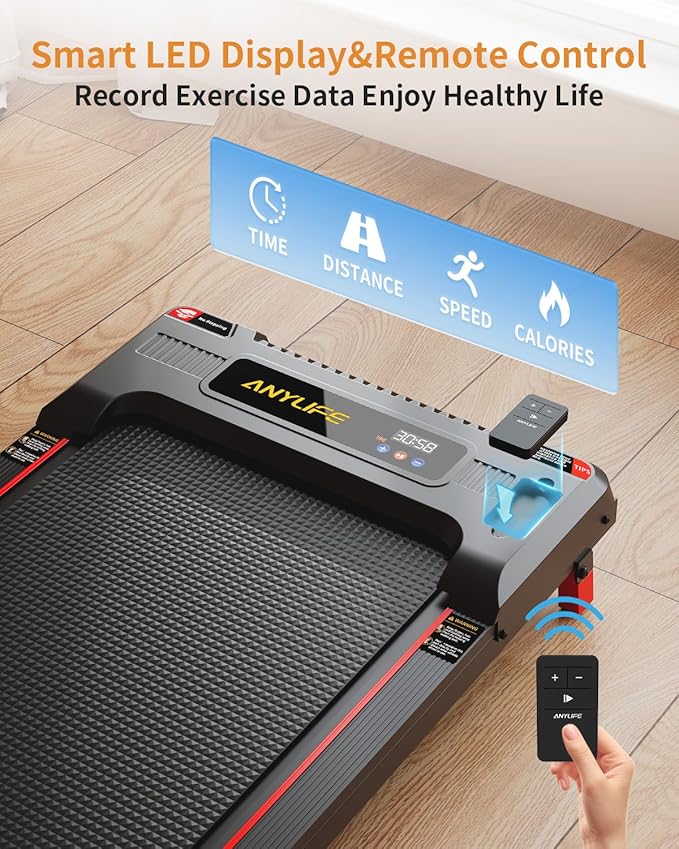 Walking Pad Treadmill, Anylife Incline Walking Pads Under Desk 330lb Capacity, 2.5HP Portable Treadmills for Home, Compact Treadmill Small Running Pad with LED Display, Remote Control