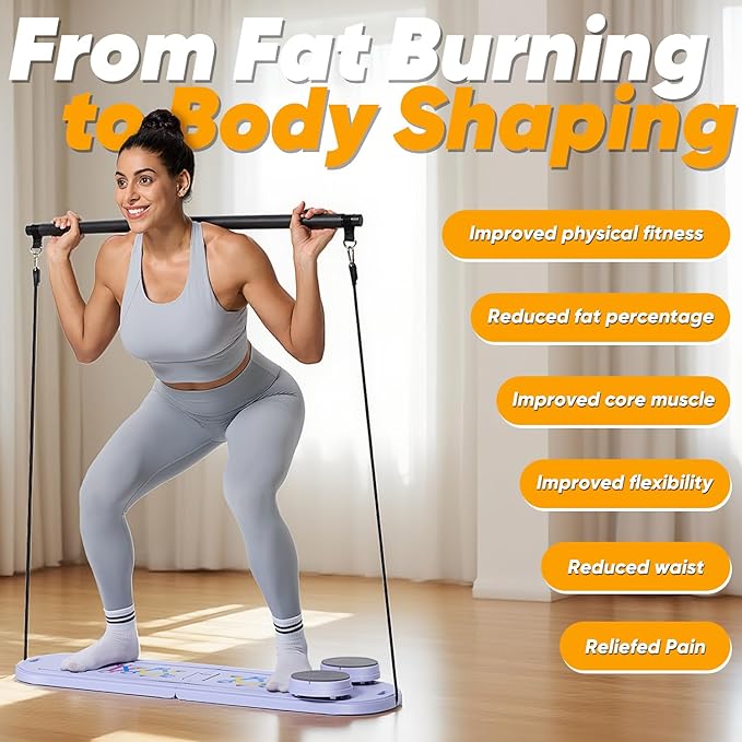 Prorobust Pilates Board, Multifuncional Portable Pilates Reformers Board Kit for Home Workout Fitness Training, Free Combination 100+ Full Body Exercise Modes