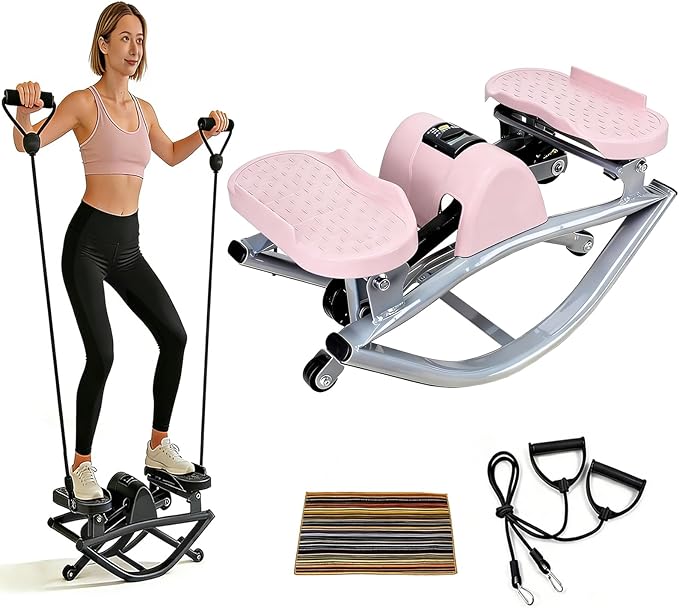 2026 New Rock Stepper Machine with Side to Side Motion and Resistance Bands Compact Stepper for Home Workouts Features Digital Monitor for Steps Time