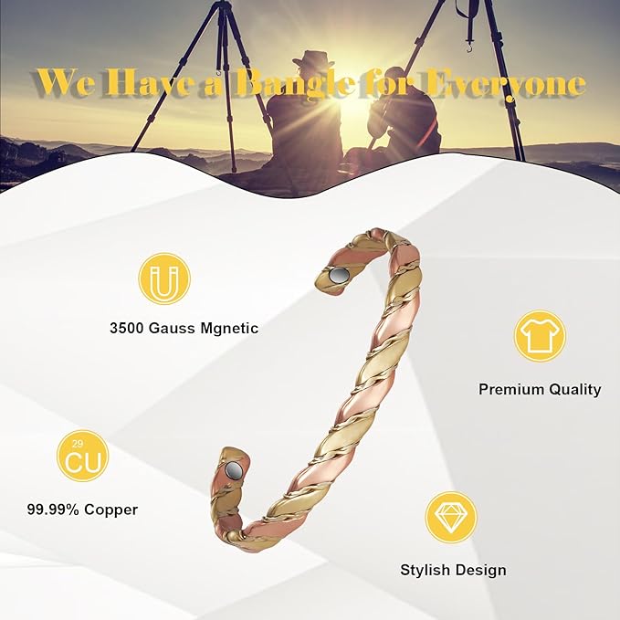 Copper Magnetic Bracelet for Women, Pure Copper Two-Color Gold Braid Adjustable Bracelet, Fashsion Jewelry Presents (0993)
