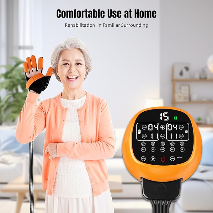 Rehabilitation Robotic Gloves for Stroke and Hemiplegia Recovery, Rechargeable Stroke Hand Recovery Device, Hand Function Training, Finger Exerciser Device for Arthritis Patients (Orange Left Hand M)