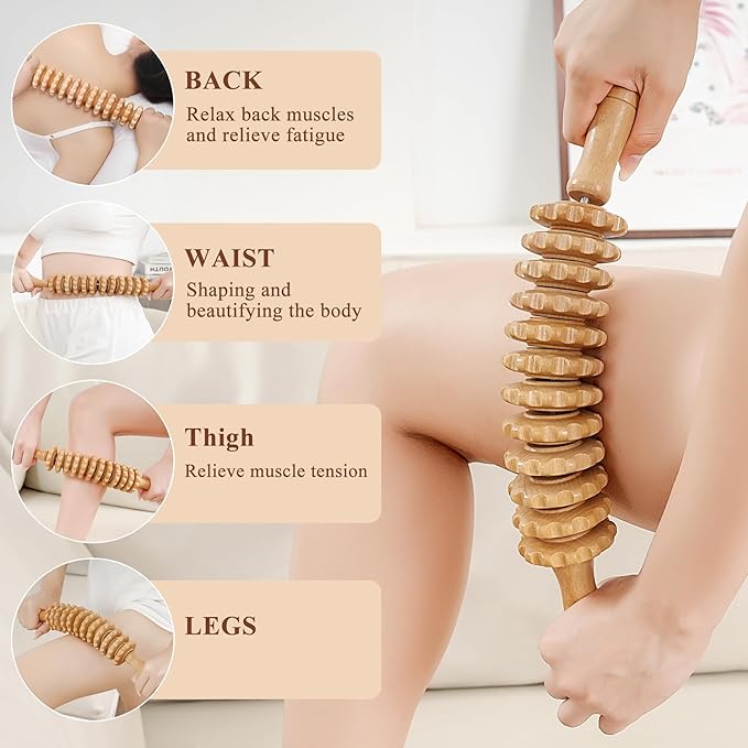 5-in-1 Wood Therapy Massage Tools Lymphatic Drainage Massager for Muscle Pain Relief | Maderoterapia Kit Body Sculpting Tools for Anti-Cellulite, Body Shaping