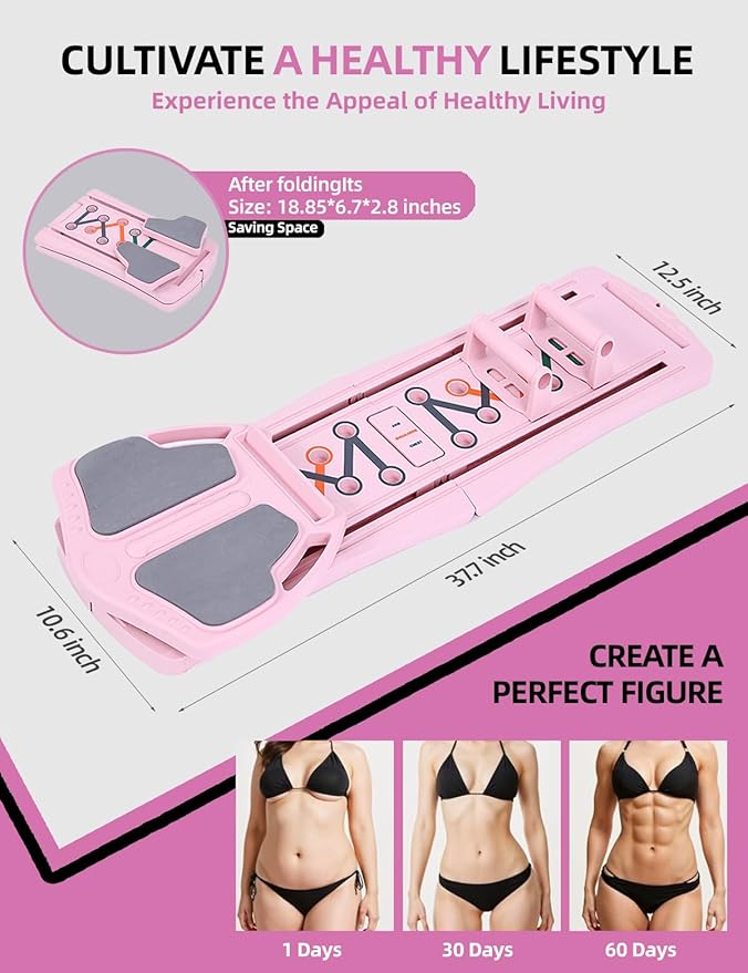 Pilates Board,Multi-Purpose 15 in 1 Foldable Pilates Reformer Board for Women Home Workout, Pilates Reformer Set，Foam Pad and Handle for Full Body Exercise