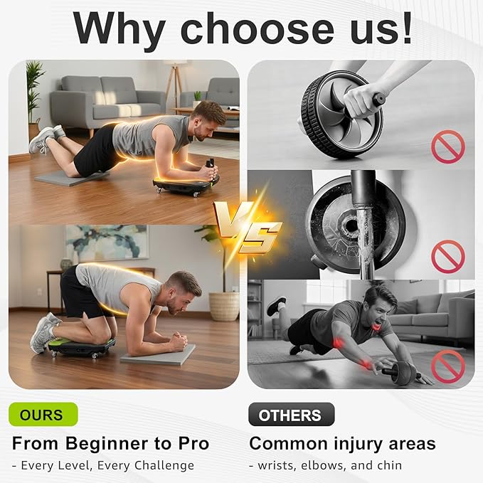 Upgrade Ab Roller Wheel Detachable Abdominal Wheel With 360° for Core Workout, Multi-Directional Abs Roller Board For Full body exercise, Ab Trainer with 8 Wheels