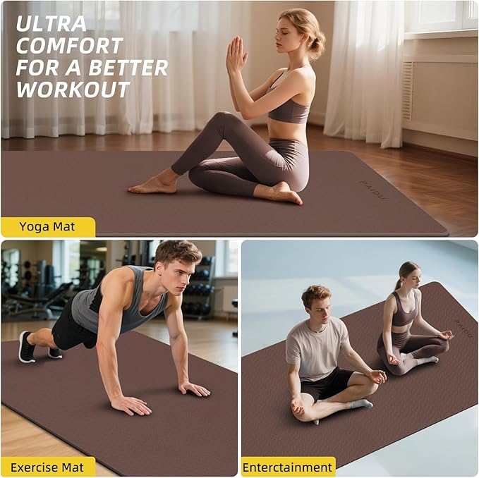 Extra Long Wide Yoga Mat 76"x33"x2/5 Inch - Non Slip Thick Exercise Mat for Home Gym, Yoga, Pilates & Workouts