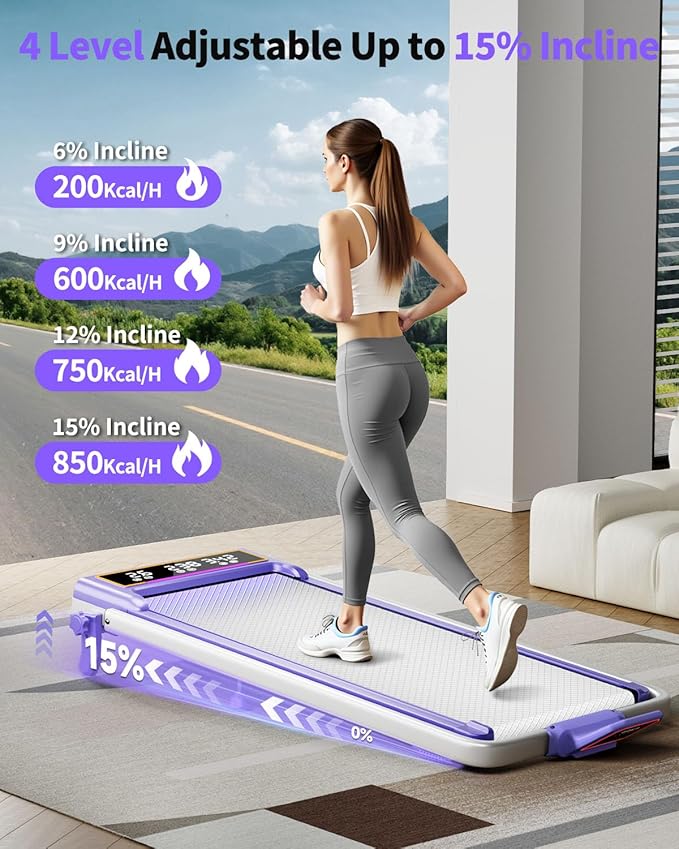 Folding Walking Pad with 15% Incline/RGB Light/Dual Screen Display, 3.5HP Treadmills for Home, Portable Walking Pad Treadmill with Handle Bar and 4 Adjustable Incline, 350lbs Capacity, Smart App