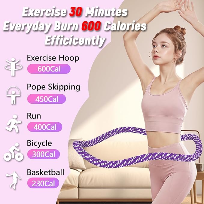 3.4/4.1/5 LBS Soft Spring Weighted Hoop for Adults, Quiet & Pinch-Proof Design, Portable Fitness Infinity Hoop with Body Tape Measure, Exercise Hoop for Core Workout