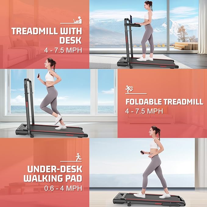 FUNMILY Upgrade Walking Pad Folding Treadmill with 12%/15% & Handle Bar, 3.5HP Foldable Under Desk Compact Treadmills for Home/Office/Gym, 400+lb Capacity, Shock Absorption