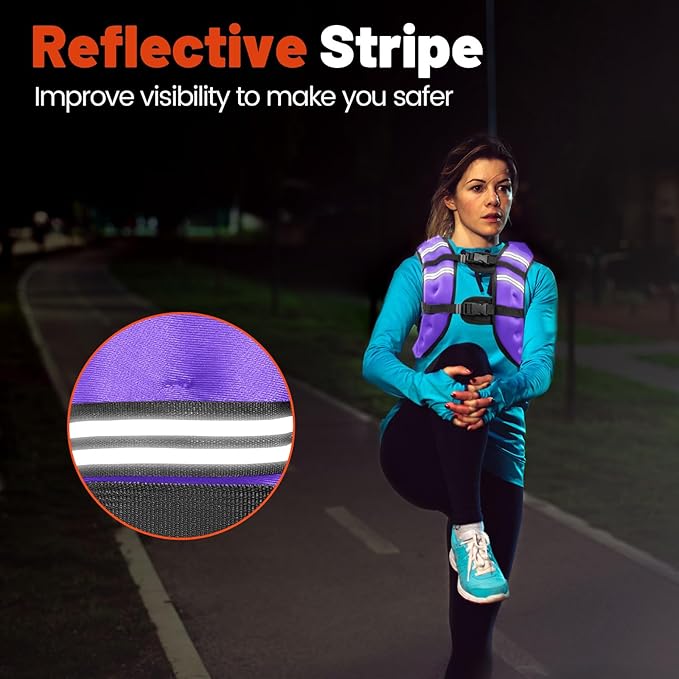 Weighted Vest, 6lb/8lb/10lb/12lb/16lb/20lb/25lb/30lb Weight Vest for Men Women, Body Weight Vests Adjustable with Reflective Stripe for Strength Training, Running, Workout, Jogging, Walking