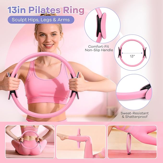 at Home Pilates Kit, 14PCS Workout Pilates Equipment for Women, Pilates Set with Pilates Ring and Ball Set, Resistance Bands, Pilates Essentials Kit for Women, Beginners at Gym, Outdoor