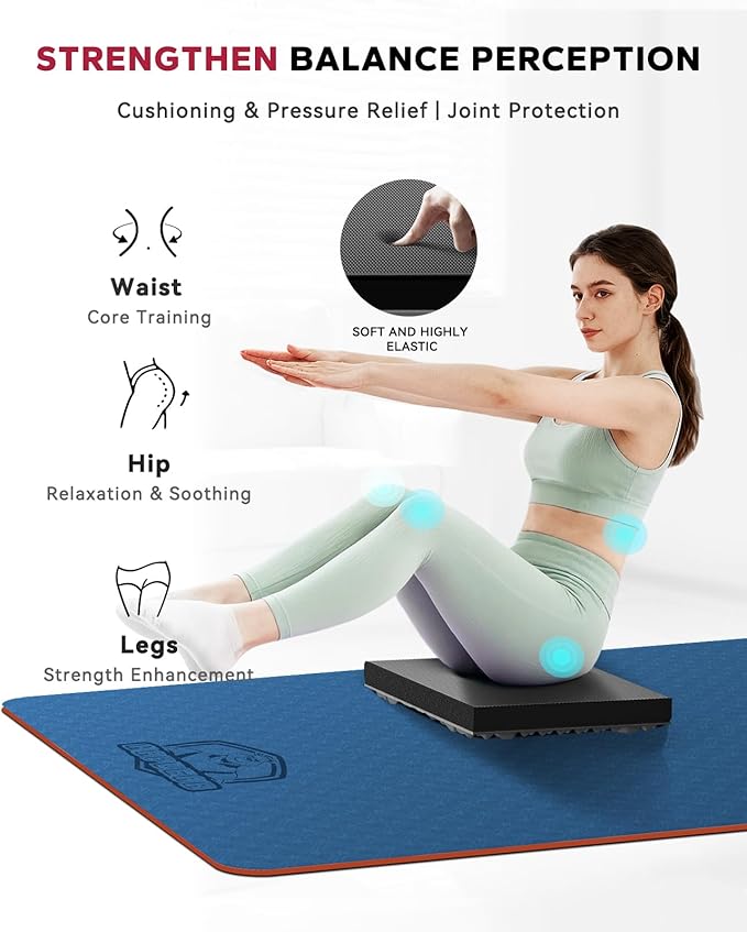 HAPBEAR Exercise Balance Pad - 15"x12" Non-Slip Textured Foam Balance Pad with 2-in-1 Stability & Massage - 2.2" Thick TPE Layer with Soft Cushioning + EVA Massage Layer for Physical Therapy, Core Training & Massage