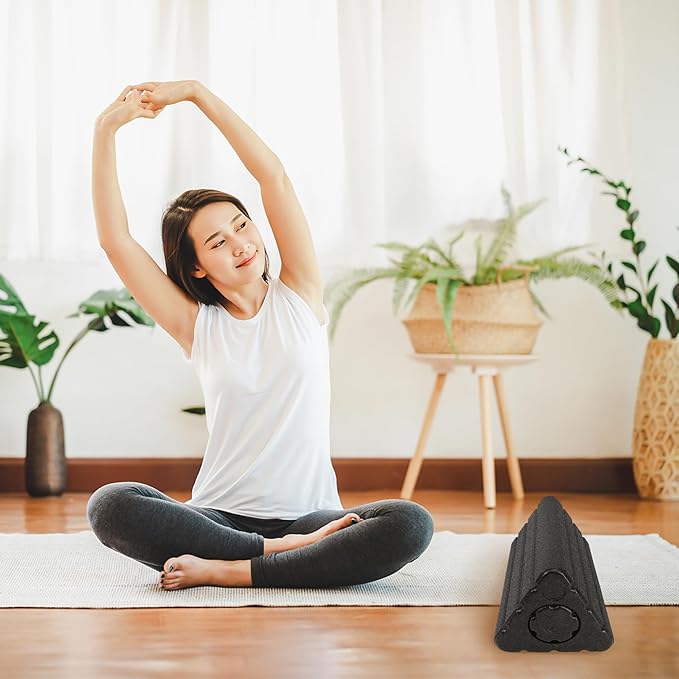 Yoga Blocks 2 in 1 Triangle Foam EPP Roller, 9x5x4 Inch Triangular Wedge Block for Neck Waist HIPS Back Legs, High Density Support for Pilates, Exercise, Massage Column, Adult Workout, Easy Cleaning