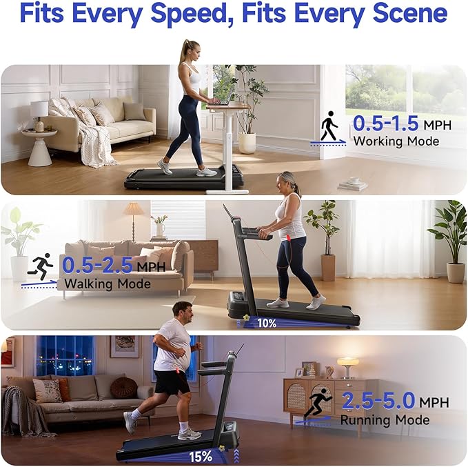 Foldable Treadmill with Incline, Walking Pad with Handle Bar 3 Level Incline, Portable Folding Treadmills for Home/Office 300 Lbs Capacity, Quiet Desk Treadmill with Remote Control & APP
