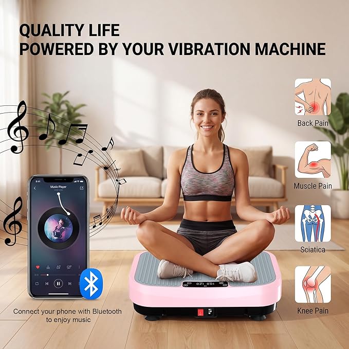 MASYN Vibration Plate Exercise Machine for Lymphatic Drainage 120 Levels Whole Body Vibrating Platform with Resistance Bands & Bluetooth 440 lbs Capacity Shaker Board Workout Equipment for Weight Loss