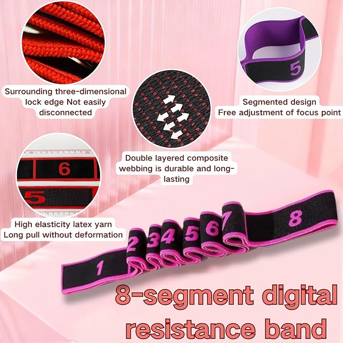 Fitness Resistance Band for Stretching and Yoga with Handles, Multifunction Elastic Exercise Bands, 8 Loops Elastic Exercise Bands Fitness Equipment for Full Body Stretching Shaping and Training