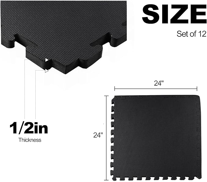 Elevon Puzzle Exercise Gym Flooring Mat, EVA Interlocking Foam Tiles Workout Mat for Home Gym, Fitness Equipment, MMA, Gymnastics, Shock-Absorbing Exercise Mat, Multi-Color