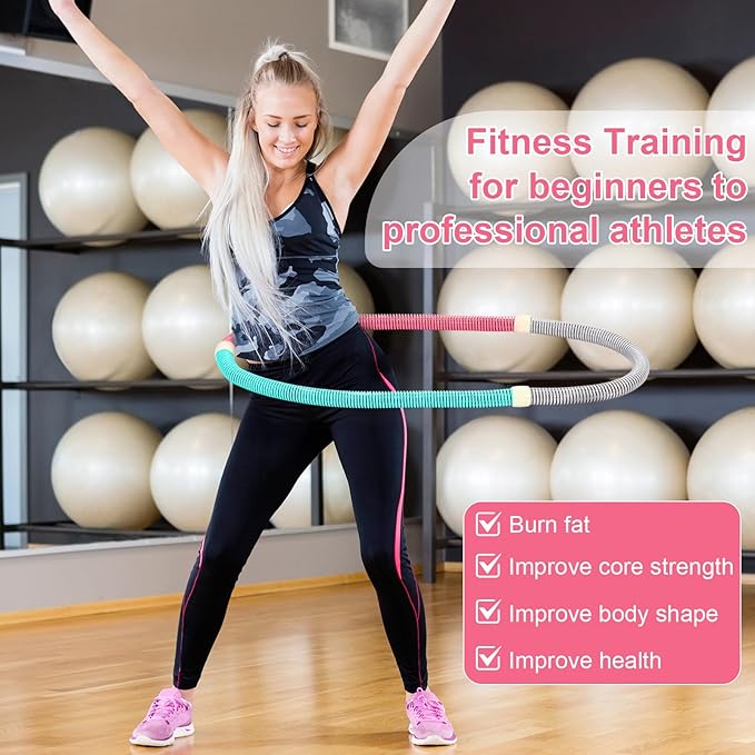 4 Pack 3 lb Weighted Soft Spring Fitness Hoop for Adults, Plus Size Quiet Weighted Fitness Hoop Heavy-Duty Foldable Portable Exercise Ring for Training Fat Burning Cardio Pilates Travel